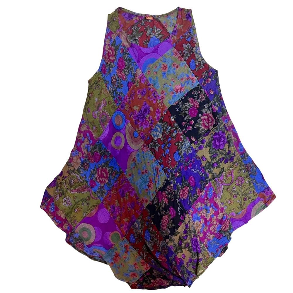 WindHorse 100% Cotton Patchwork Floral Boho Dress Size L